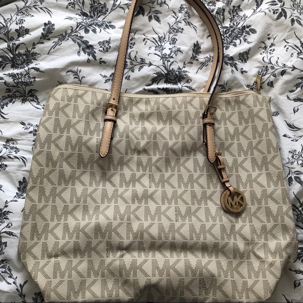 Michael Kors Beige Monogram Jetset Tote